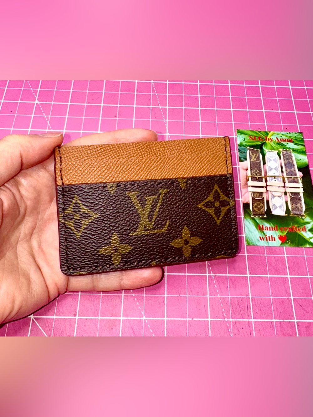 💖 Monogram Cards Holder wallet Handmade with Authentic LV canvas